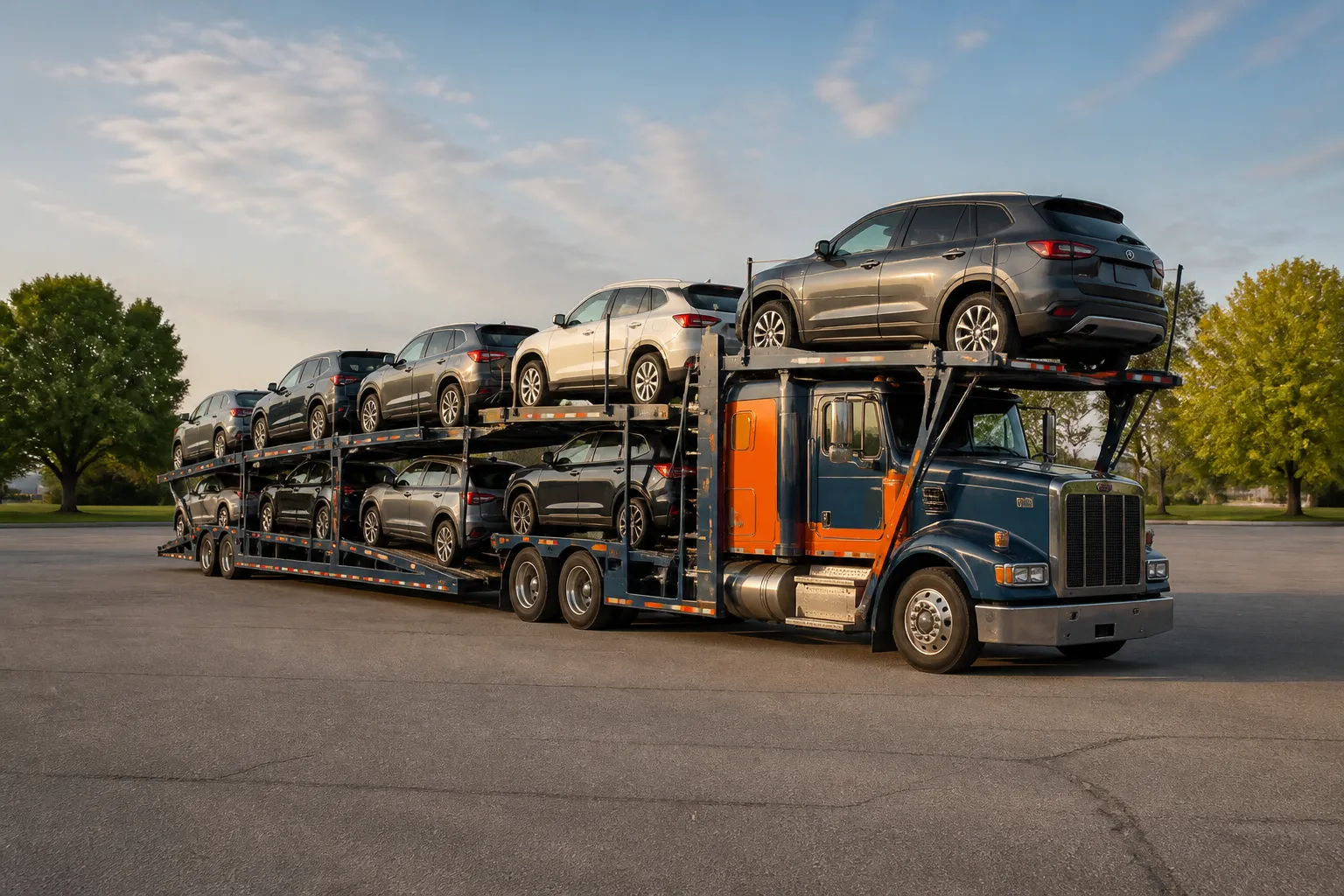 Car Link Transport auto carrier delivering vehicles in Hiawatha, Iowa