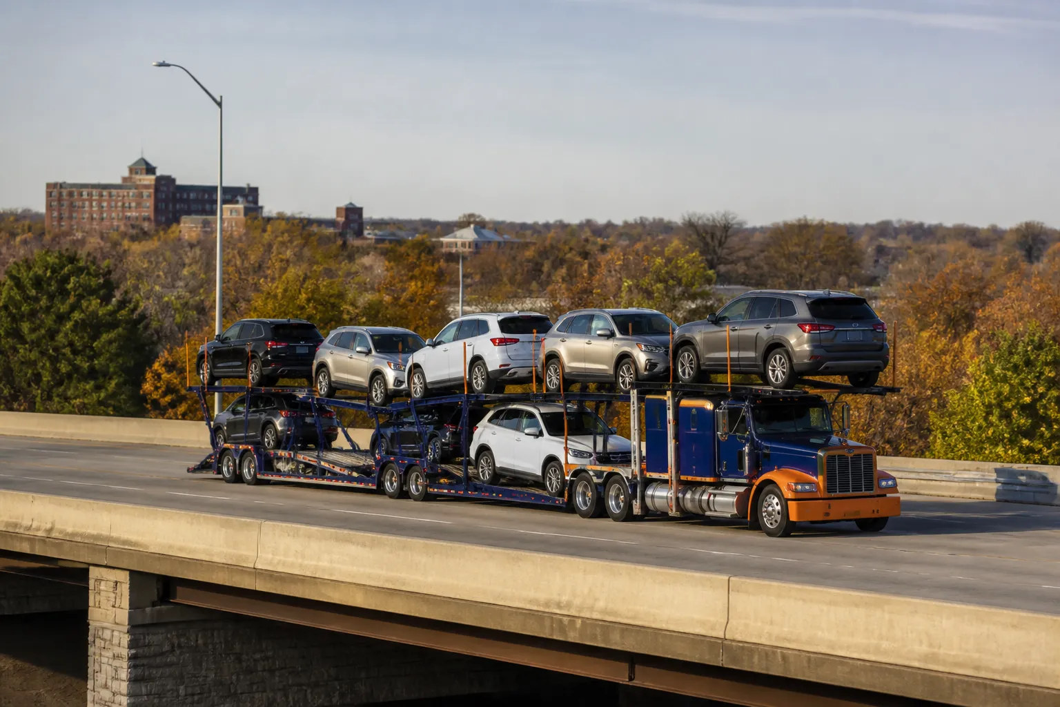 Car Link Transport auto carrier delivering vehicles in Iowa City, Iowa