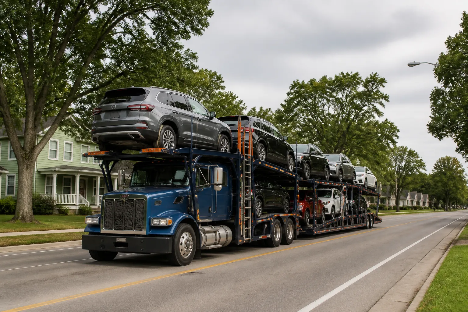 Car Link Transport auto carrier delivering vehicles in Marion, Iowa